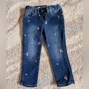 Cat & Jack Toddler Floral Skinny Super Stretch Dark Jean. 3T Adjustable Waist.